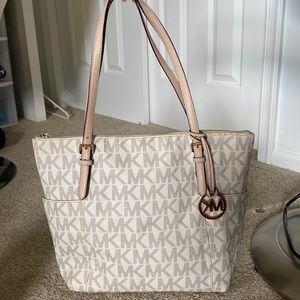 Michael Kors Biege Logo/Monogram Tote Bag